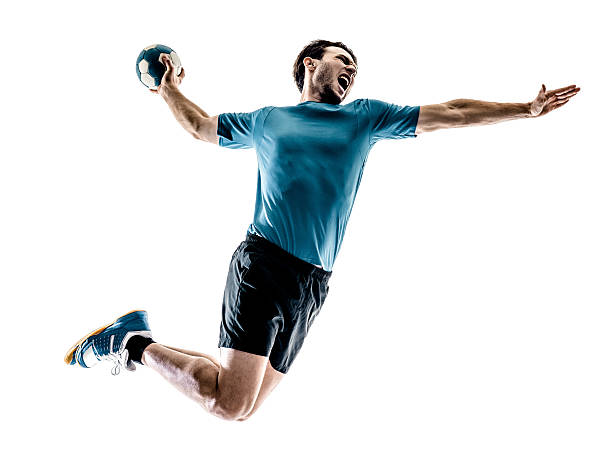 man handball player isolated one  young man handball player in studio on isolated white background handball stock pictures, royalty-free photos & images