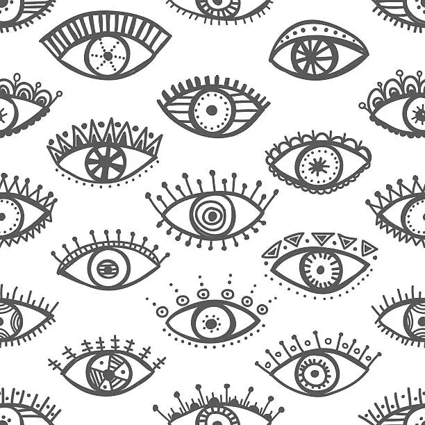 Vector illustration of Hand drawn indian ethnic tribal eyes fashion trendy seamless pat