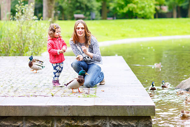 istock Mother and her children feeding ducks at summer 515235262