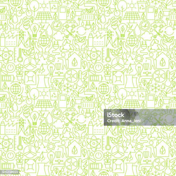Thin Line Go Green Ecology White Seamless Pattern Stock Illustration ...