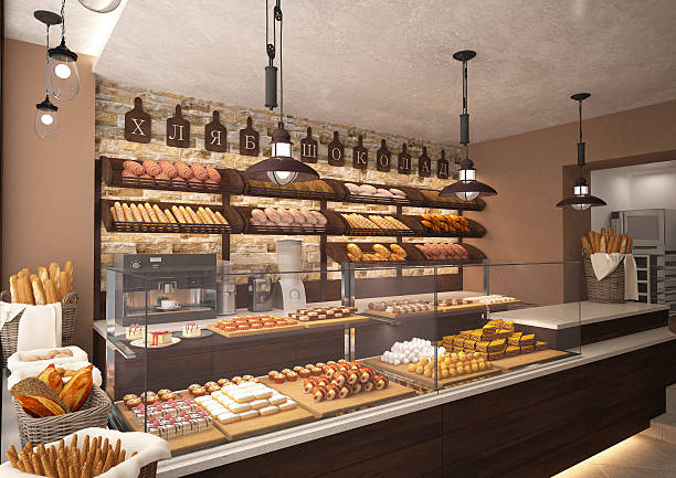 3d rendering of a bakery shop interior