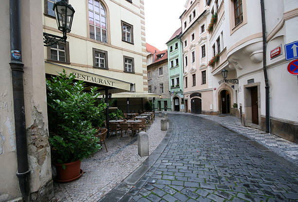 istock Deserted Old cobbled street with restaurants in Prague 515246127