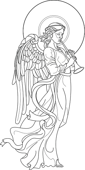 Vector drawing of an angel with flute.