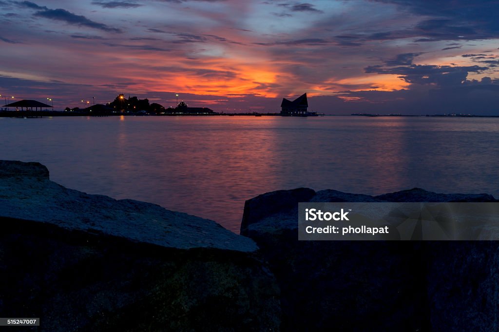 Koh Loi Sriracha silhouette with sunset sky Chonburi Province Stock Photo