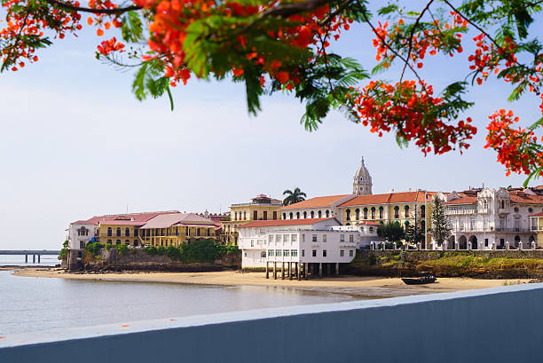 panama city view alte casco viejo antiguo - panama stock-fotos und bilder