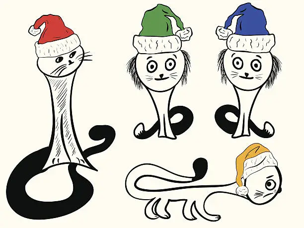 Vector illustration of Christmas amusing cats