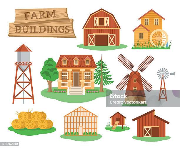 Farm Buildings And Constructions Flat Infographic Elements Stock Illustration - Download Image Now