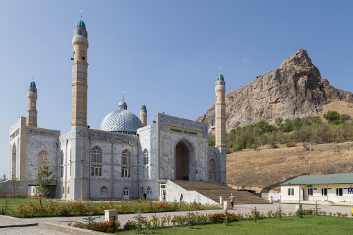 Osh, Kyrgyzstan - October 05, 2014: The mosque with the Sulayman Too Mountain in the background.
