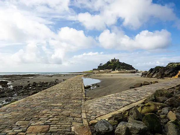 Causeway crossing the tidal sands to StMichael's Mount in Cornwall