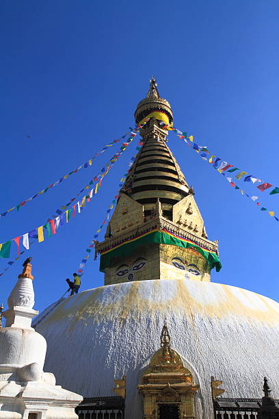 tempio di swayambhunath valle di kathmandu, nepal - nepal buddha monkey temple tibet foto e immagini stock