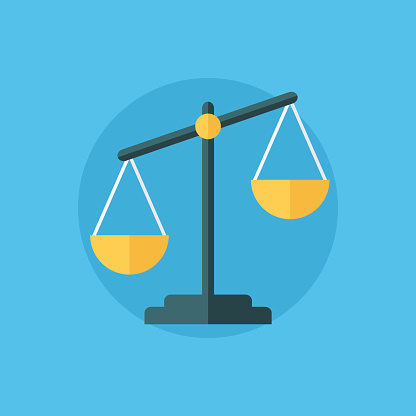 Balance icon. Law balance symbol. Justice scales icon.