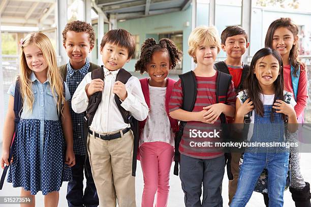 Gruppe Porträt Der Grundschule Kinder In Schoolkorridor Stockfoto und mehr Bilder von Multikulturelle Gruppe