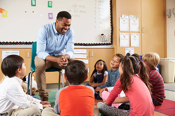 istock Elementary school kids sitting around teacher in a classroom 515274390