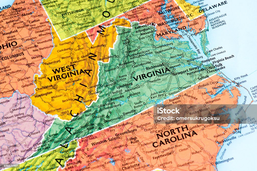 Virginia Map of Virginia State. Virginia - US State Stock Photo