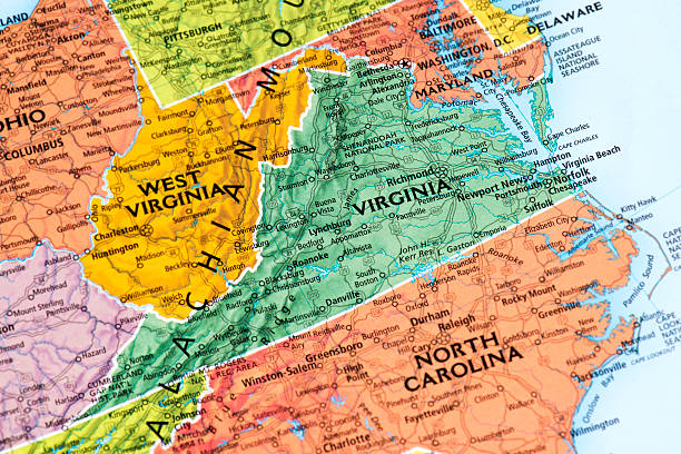 Virginia Map of Virginia State. mid atlantic usa stock pictures, royalty-free photos & images