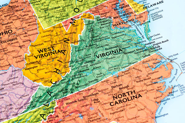 Virginia Map of Virginia State. eastern usa stock pictures, royalty-free photos & images