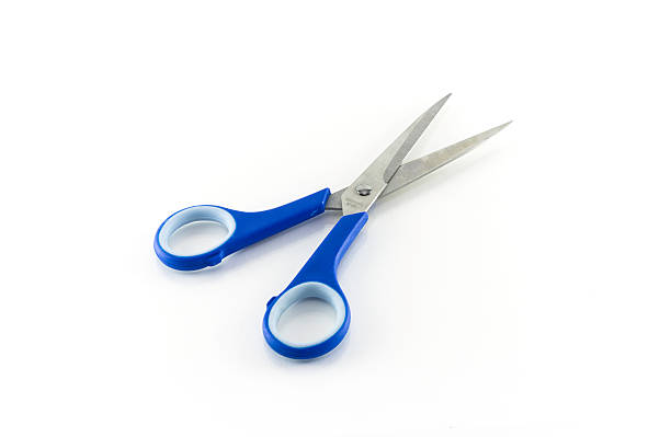 Blue scissors isolated on white stock photo