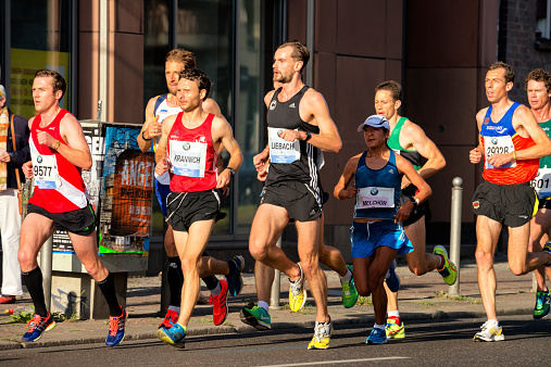 Berlin, Germany - September 28, 2014: Athletes compete during the 41st BMW Berlin Marathon in Berlin, Torstrasse