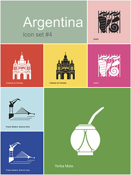 Icons of Argentina Landmarks of Argentina. Set of color icons in Metro style. Editable vector illustration. puente de la mujer stock illustrations