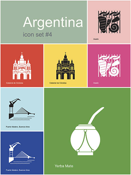 Icons of Argentina Landmarks of Argentina. Set of color icons in Metro style. Editable vector illustration. cordoba argentina stock illustrations