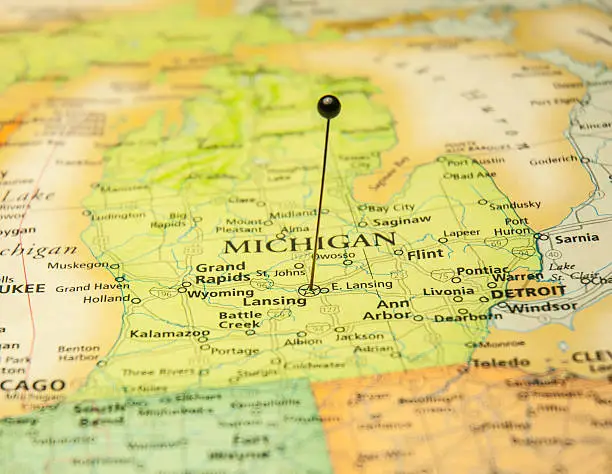 Macro Road Map Of Lansing Michigan And Detroit