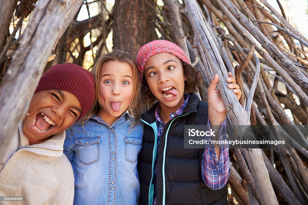 Group Of Children Playing In Forest Camp Together Child Stock Photo