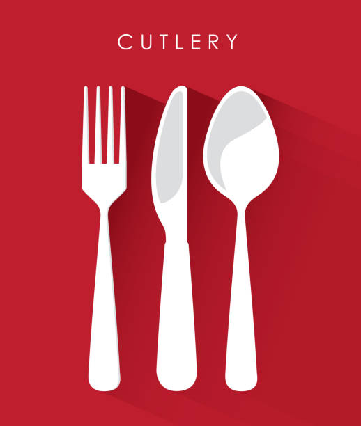 ilustraciones, imágenes clip art, dibujos animados e iconos de stock de cubiertos de diseño - nobody table knife food dinner