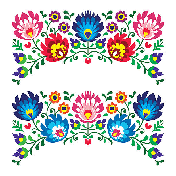 Polish floral folk art embroidery patterns for card Traditional vector pattern form Poland - paper cutouts style isolated on white  poland stock illustrations