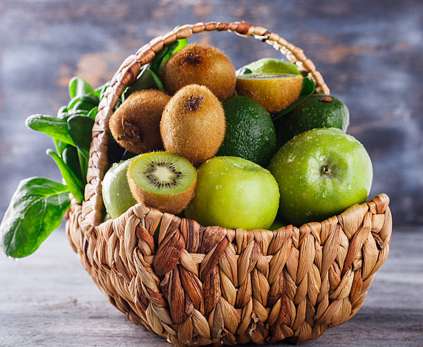 istock Basket of green fruit and vegetables 515309416