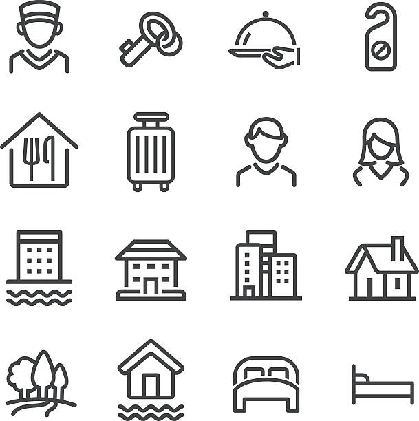 Hotel Icons Set - Line Series View All: beach hut stock illustrations