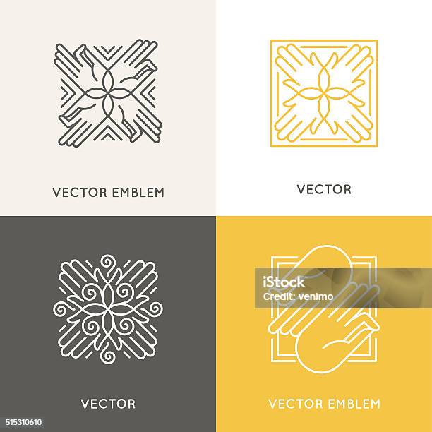 Vector Logo Design Template In Trendy Linear Style Stock Illustration - Download Image Now - Massaging, Adult, Art And Craft