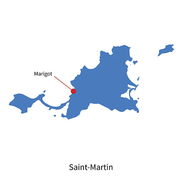 ilustrações de stock, clip art, desenhos animados e ícones de detalhada vector mapa de saint-martin e capitais marigot - sao martinho
