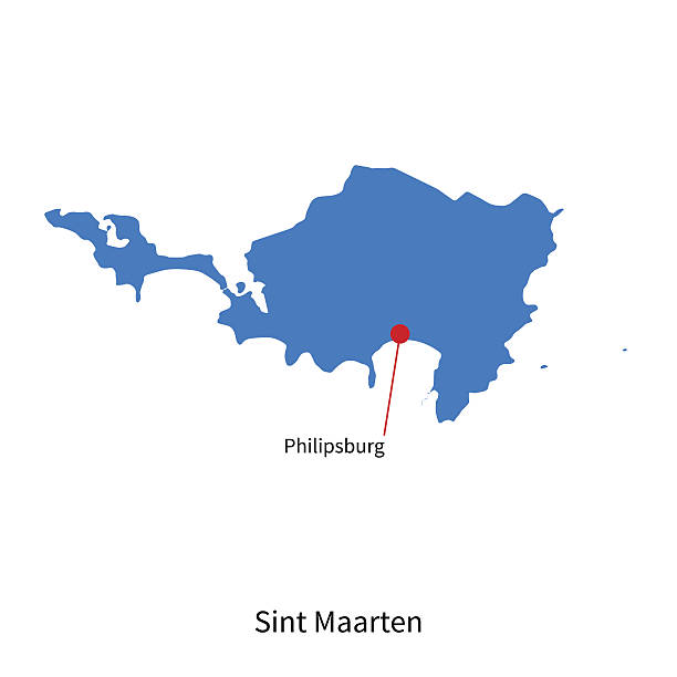 ilustrações de stock, clip art, desenhos animados e ícones de detalhada vector mapa de são martinho e capitais philipsburg - sao martinho