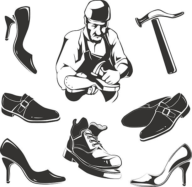 schuh reparieren - tailor fashion designer sewing fashion stock-grafiken, -clipart, -cartoons und -symbole