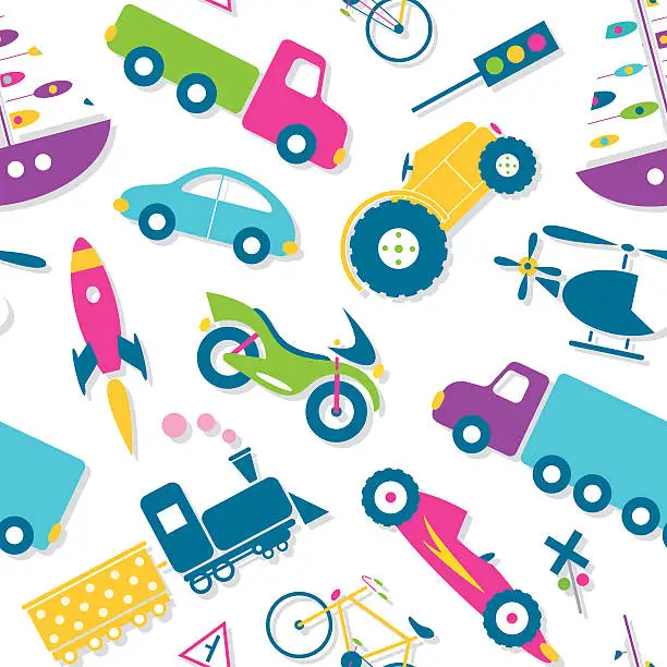 Vector illustration of colorful vehicles pattern