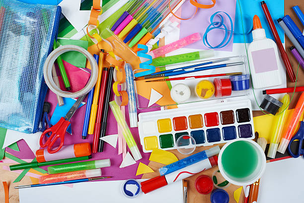 istock artwork workplace with creative accessories, art tools for painting 515316994