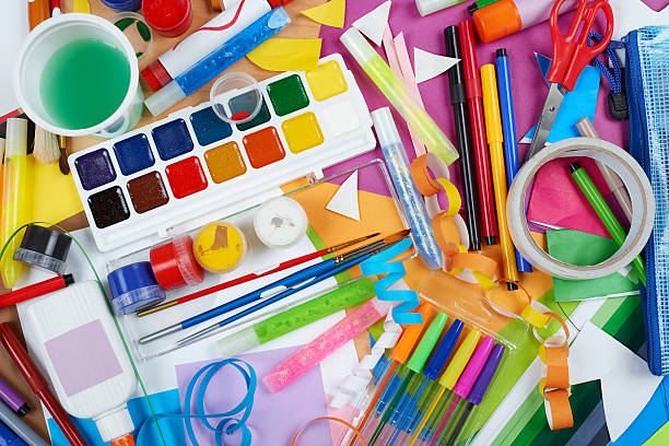 istock artwork workplace with creative accessories, art tools for painting 515317330