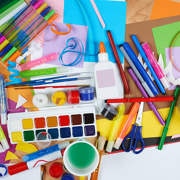 istock artwork workplace with creative accessories, art tools for painting 515317642
