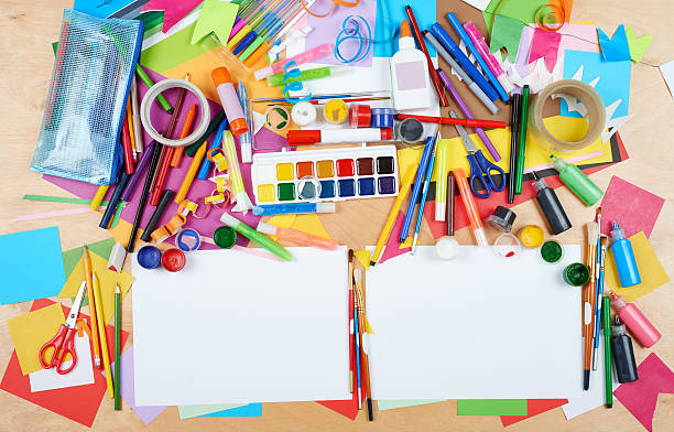 istock artwork workplace with creative accessories, art tools for painting 515318088