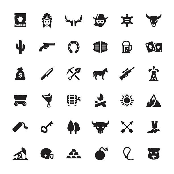 Wild West and Cowboy vector symbols and icons Wild West and Cowboy related symbols and icons. cactus symbols stock illustrations