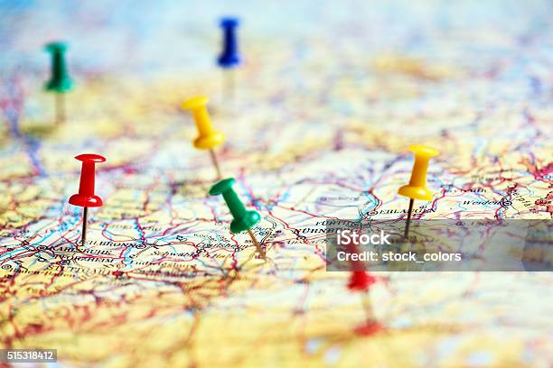 Explore The World Stock Photo - Download Image Now - Map, World Map, Straight Pin