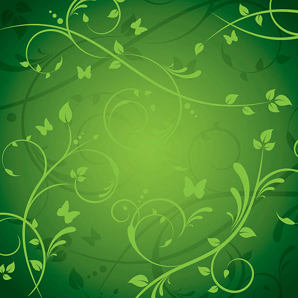 Green Ornate Floral Background with Butterflies A green, ornate background with an abstract floral design digital composite nobody floral pattern flower stock illustrations