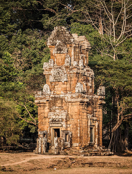 Ancient temple ruins in Angkor Thom Cambodia Prasats Suor Prat are a series of twelve towers spanned north to south lining the eastern side of royal square in Angkor Thom