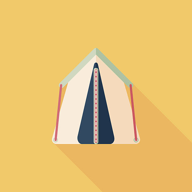 ilustraciones, imágenes clip art, dibujos animados e iconos de stock de carpa turísticas de iconos plana con larga sombra - tent camping dome tent single object