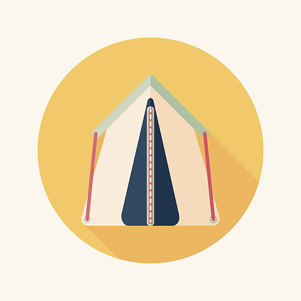 ilustraciones, imágenes clip art, dibujos animados e iconos de stock de carpa turísticas de iconos plana con larga sombra - tent camping dome tent single object