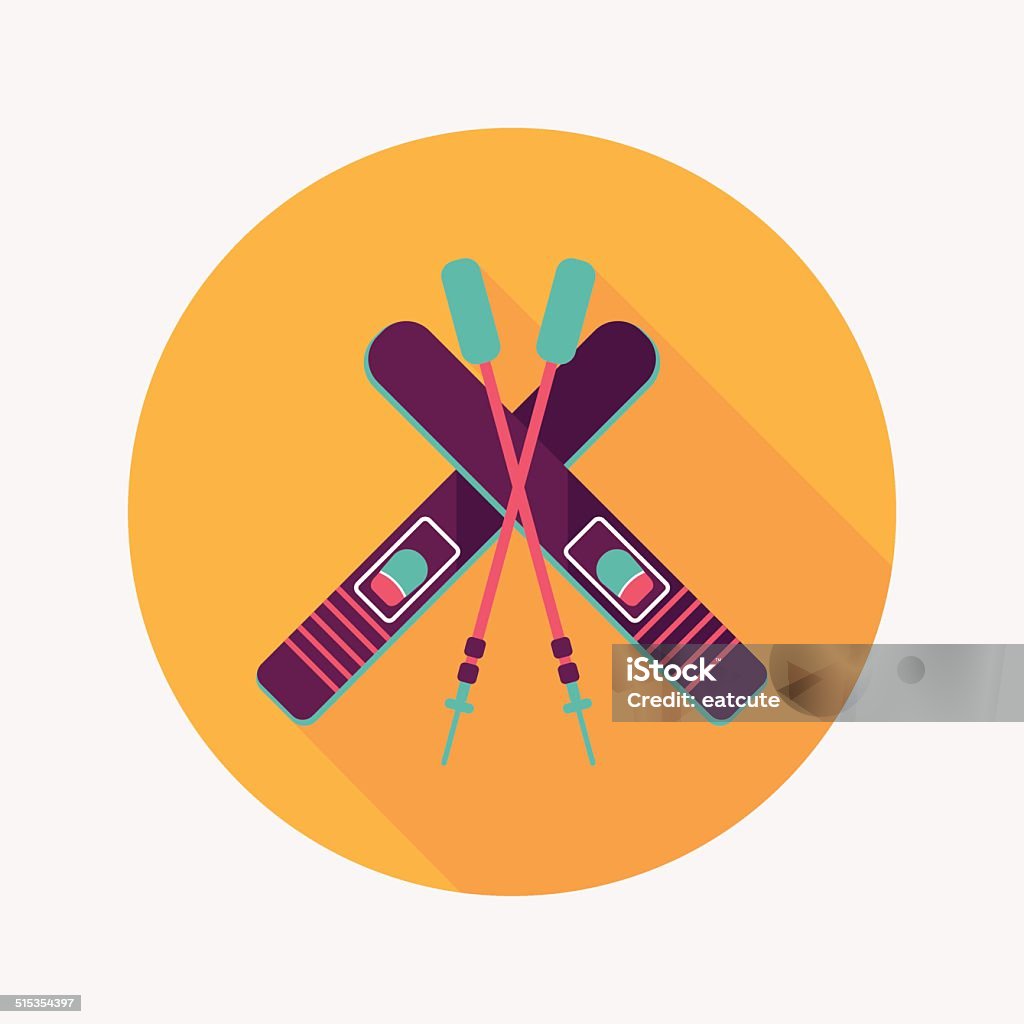 ski and sticks flat icon with long shadow Blizzard stock vector