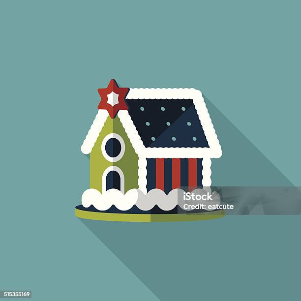 Gingerbread House Flat Icon With Long Shadow Eps10 Stock Illustration - Download Image Now - Architecture, Baking, Bread