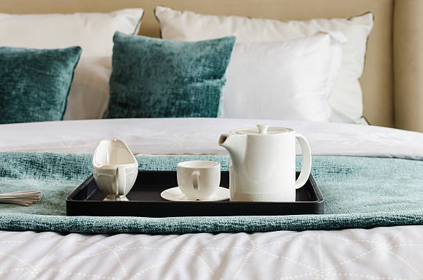 istock tea set on black tray in bedroom 515356113
