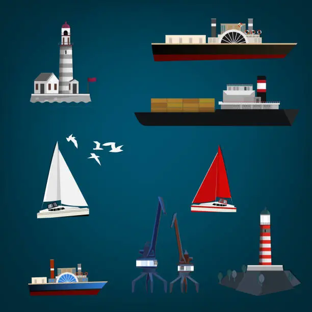 Vector illustration of Sea objects set