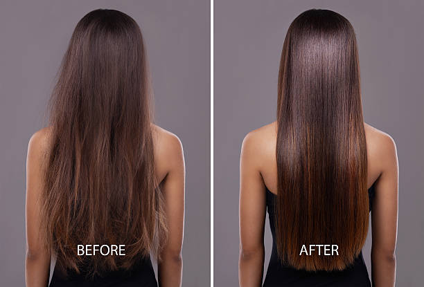 perfekcyjne hair.thanks do niej ze mną flat iron. - women long hair rear view beauty zdjęcia i obrazy z banku zdjęć